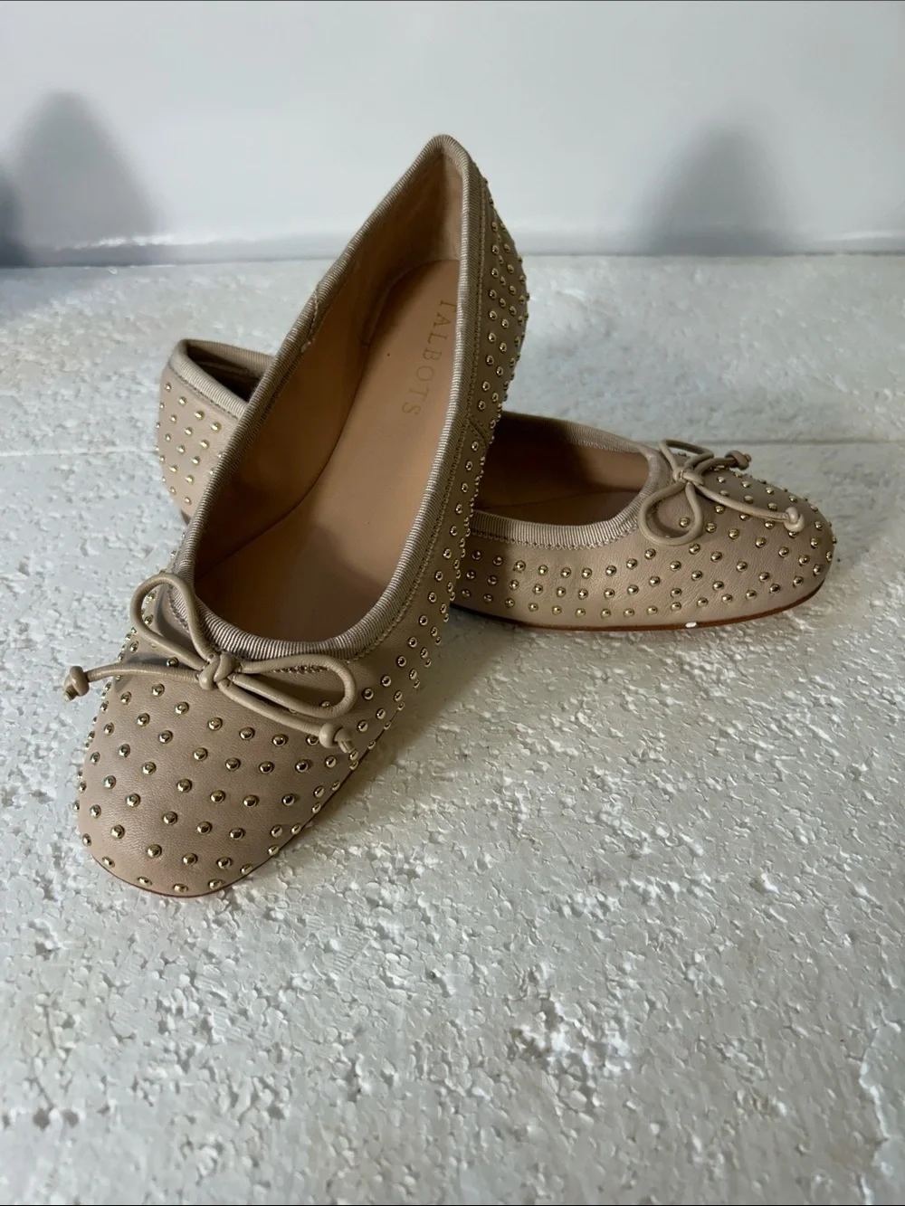 Talbots SZ 5 Nude Leather Studded Ballet Flat Formal Coquette Romantic Wardrobe